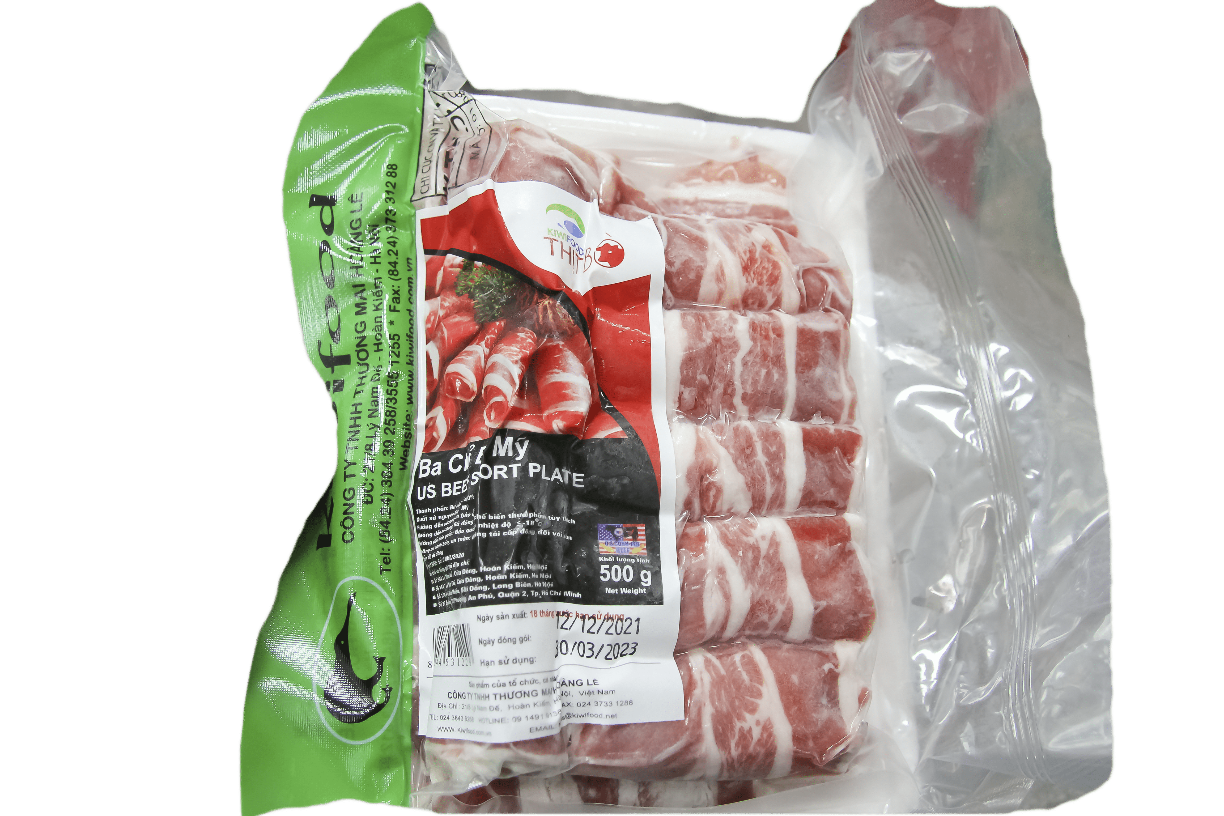 Thịt ba chỉ bò Mỹ KiwiFood 500g