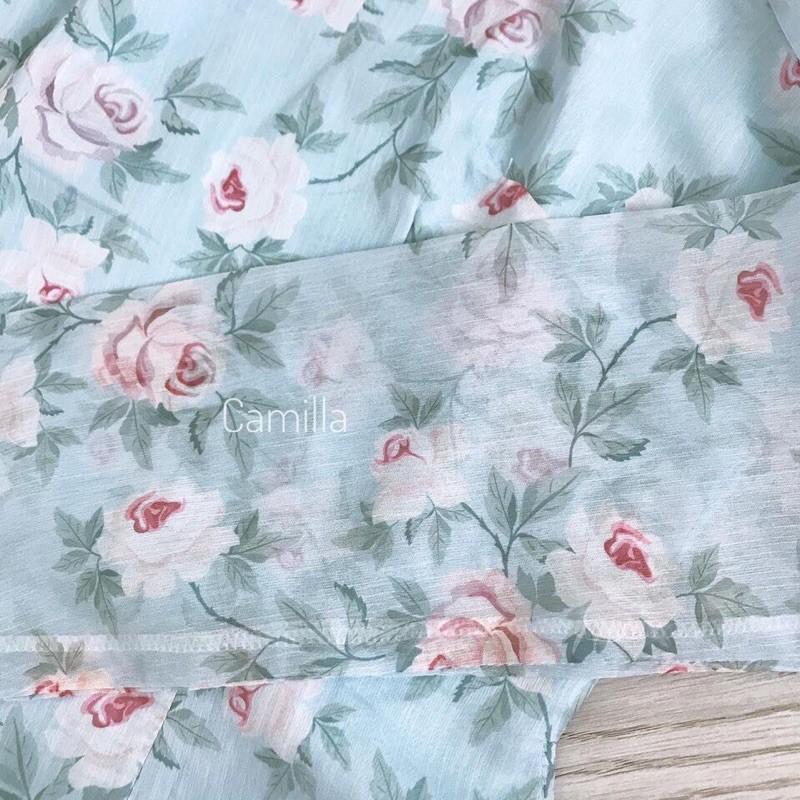Hàng thiết kế️️Áo dài tơ 4 tà màu hoa xanh chất đẹp