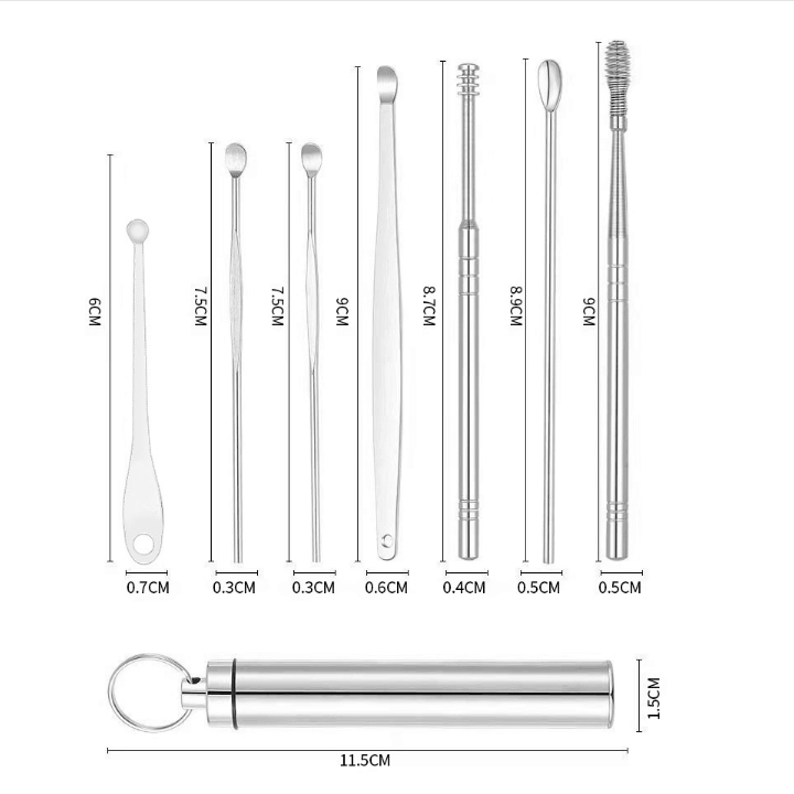 Bộ dụng cụ lấy ráy tai có ống đựng tiện dụng bằng hợp kim, loại 6-7 chi tiết tùy chọn