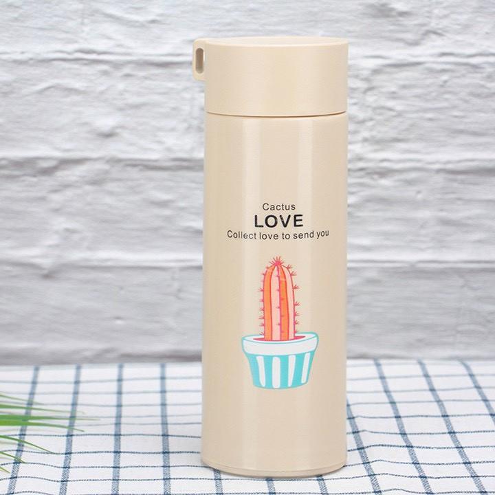 Bình đựng nước lõi thủy tinh dung tích 400ml họa tiết xương rồng xinh xắn
