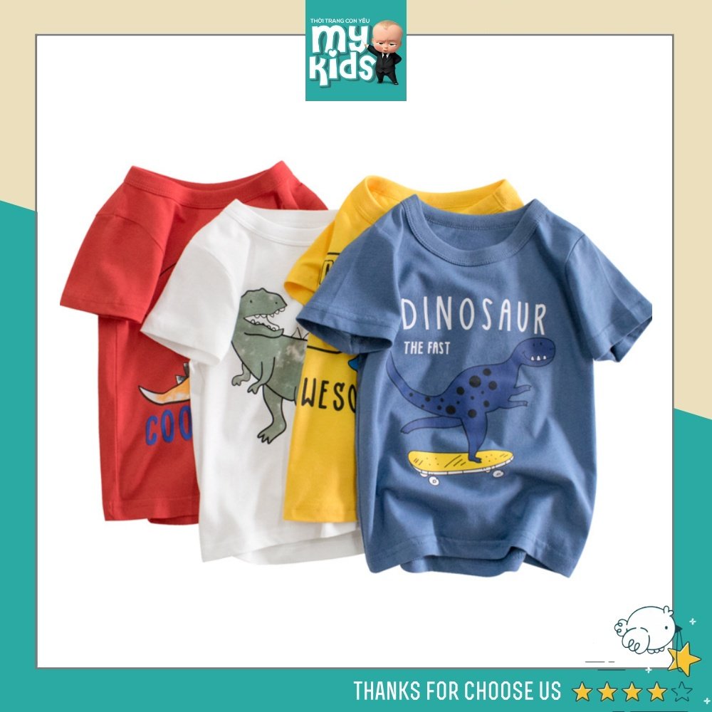 Áo thun bé trai in hình DINOSAUR ngộ nghĩnh chất cotton mềm mịn, thoáng mát cho da bé