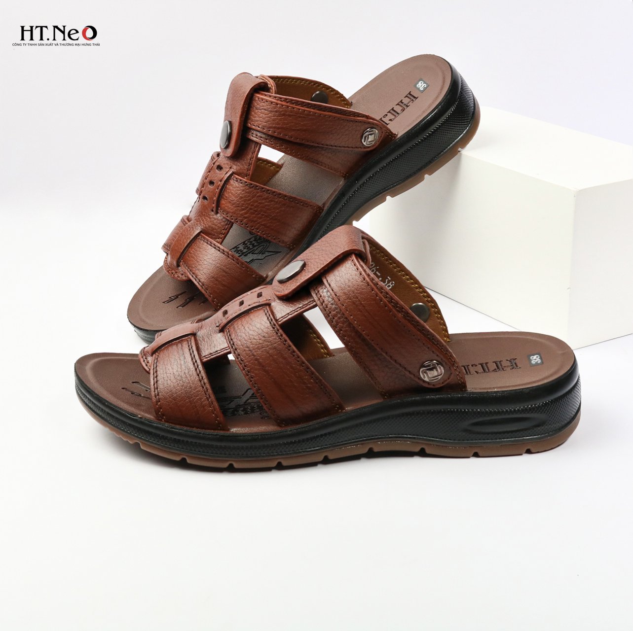 Sandal nam đế cao - Sandal nam(chính hãng) HT.NEO 100% da bò tự nhiên, kiểu dáng và màu sắc nổi bật, quai da siêu bền chắc SD96 )