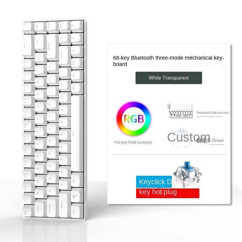 Bàn phím cơ MK68 phím RGB bluetooth 2.4g 3 mode keyboard hotswappable có dây ba chế độ màu xanh lá cây / đỏ / nâu / đen