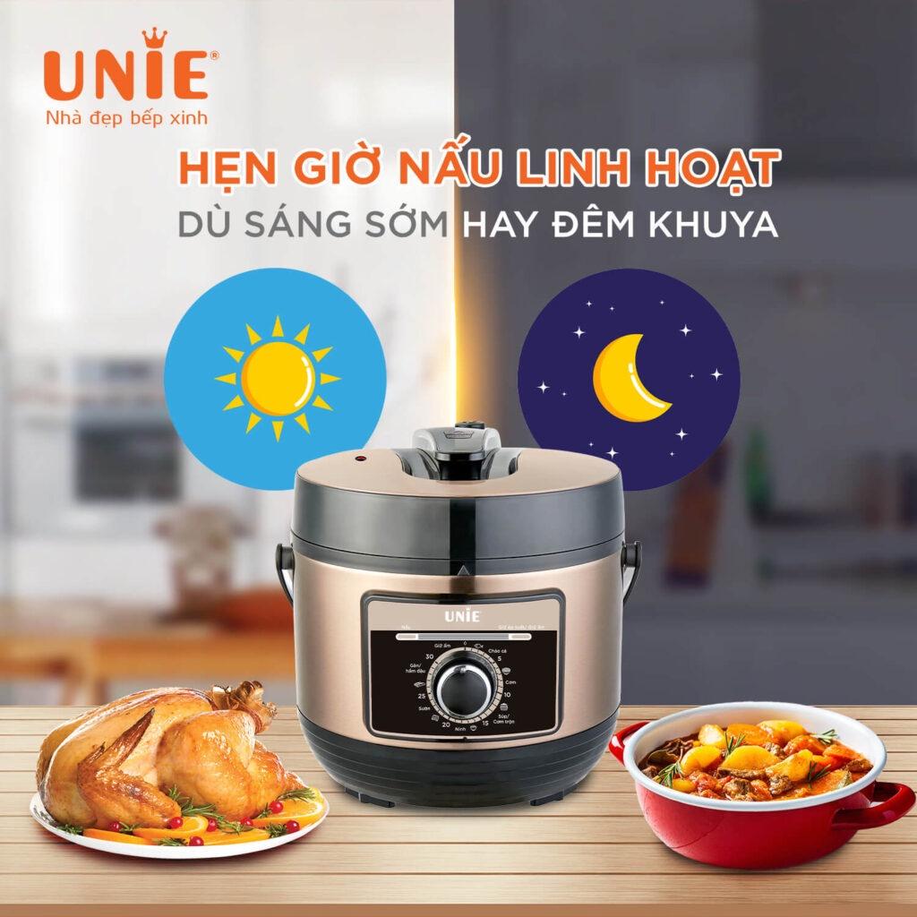 Nồi áp suất Unie UPC5081Y, 7 chức năng đun nấu đa năng,Lòng nồi tráng men chống dính Ceramic,công suất lớn - Hàng Chính Hãng