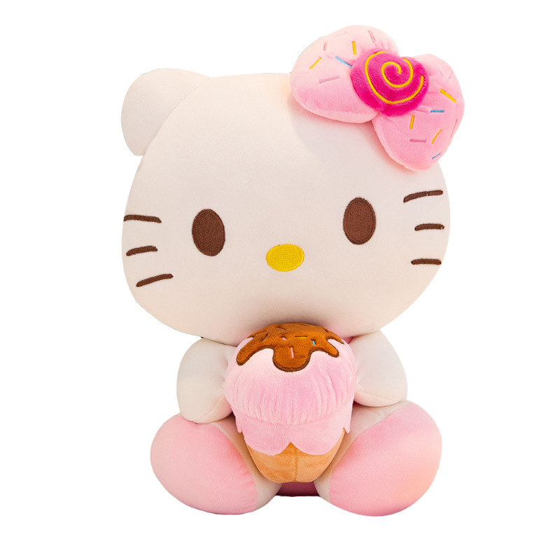 Gấu bông Hello Kitty ôm bánh đeo nơ dễ thương cho bé kích thước 30-40-55cm