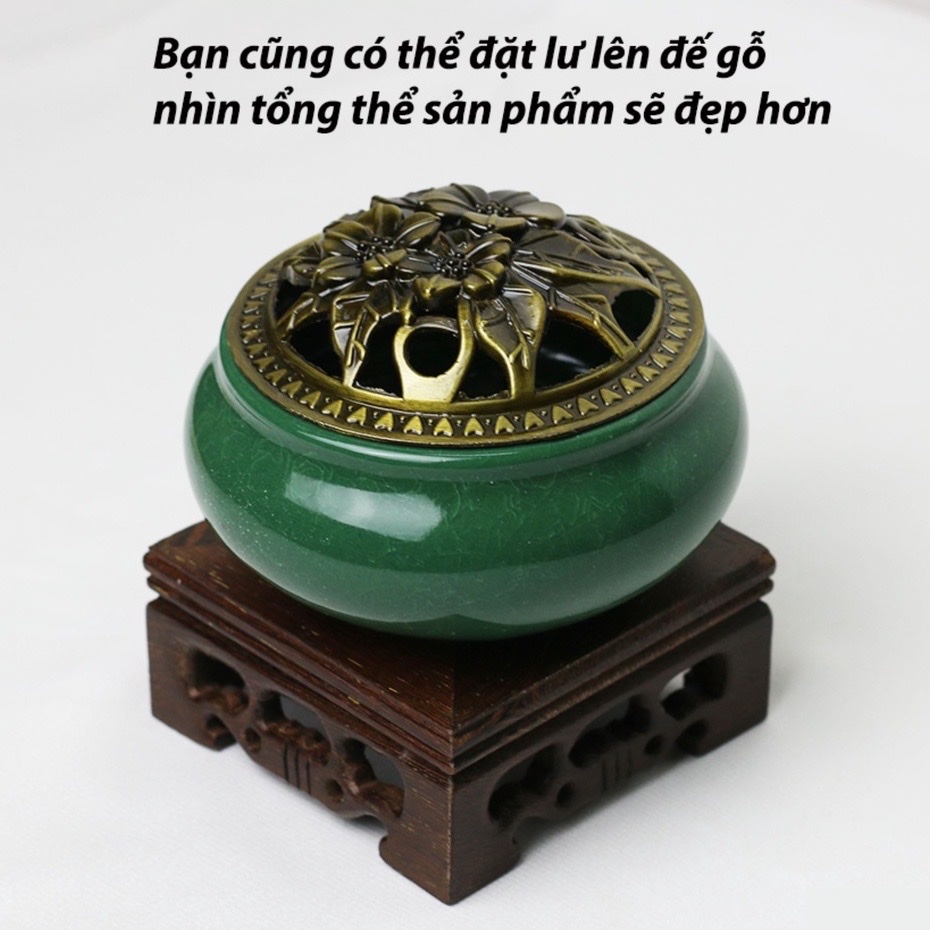 Lư Xông Nụ Trầm Hương - Đỉnh Đốt Nhang Bằng Gốm Rạn Cao Cấp, Kèm Lót Bông Đế Chống Cháy