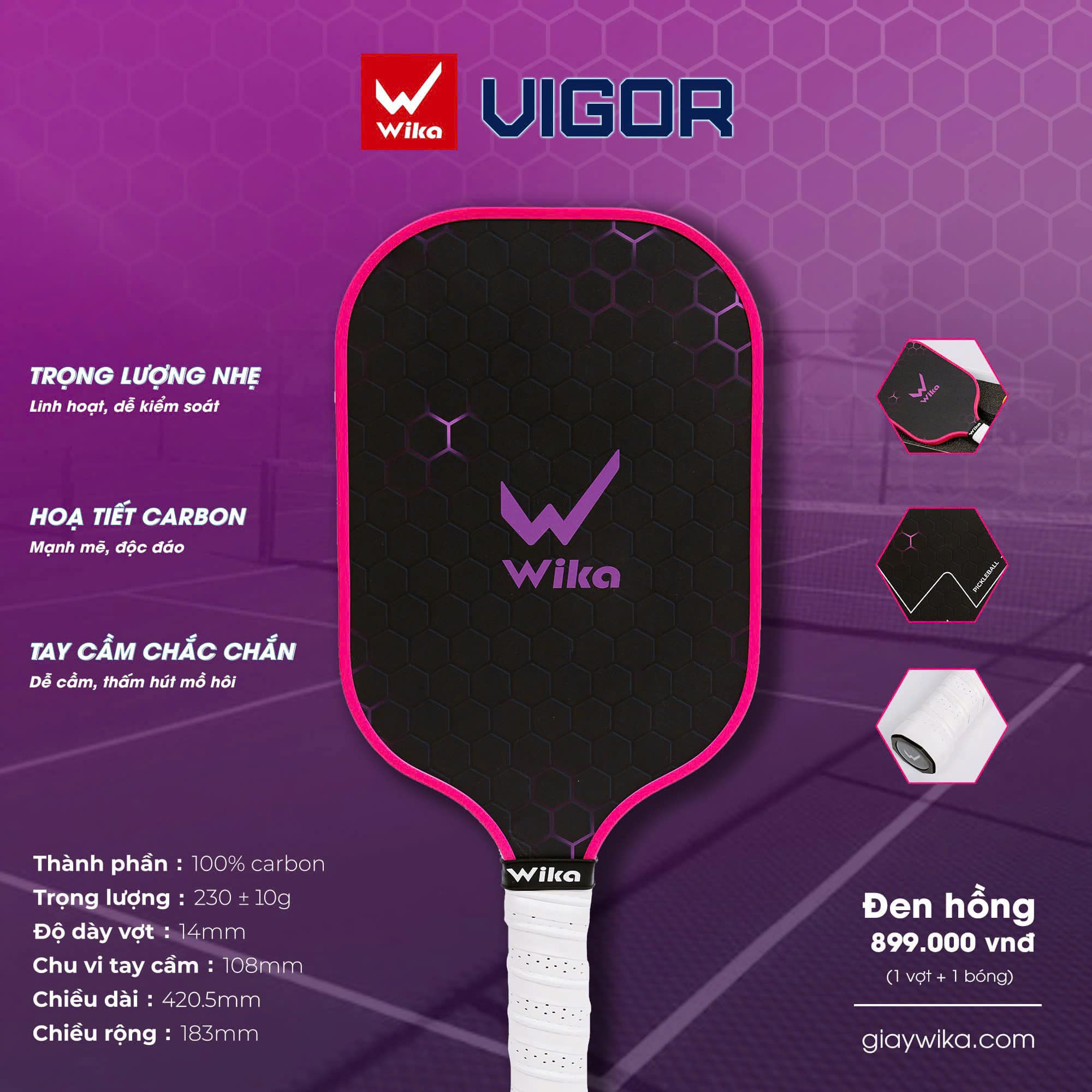 Vợt chơi Pickleball Wika chính hãng - VIGOR
