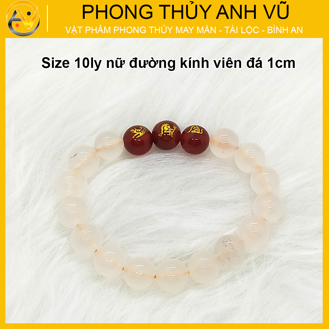Vòng tay tam hợp dần ngọ tuất đá mã não trắng - Vòng đeo tay phong thủy cho nữ mệnh kim - May mắn tài lộc bình an