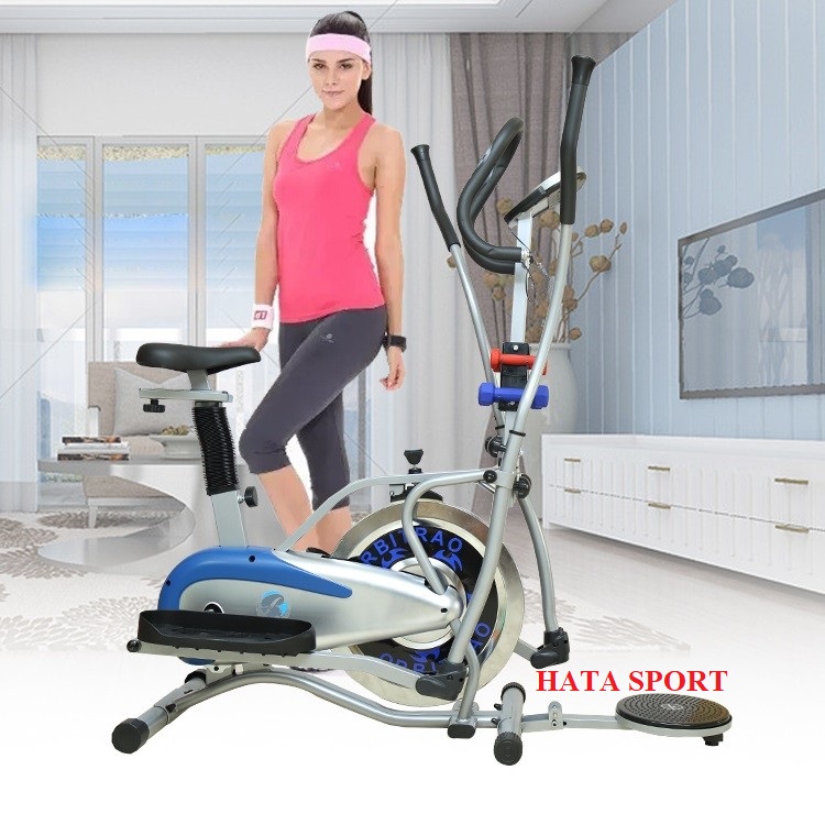 Xe đạp tập thể dục tập gym tại nhà HT600S HATA SPORT kết hợp xoay eo tặng kèm 2 cặp tạ tay 1kg và 0.5kg, giảm cân, giảm mỡ bụng hiệu quả