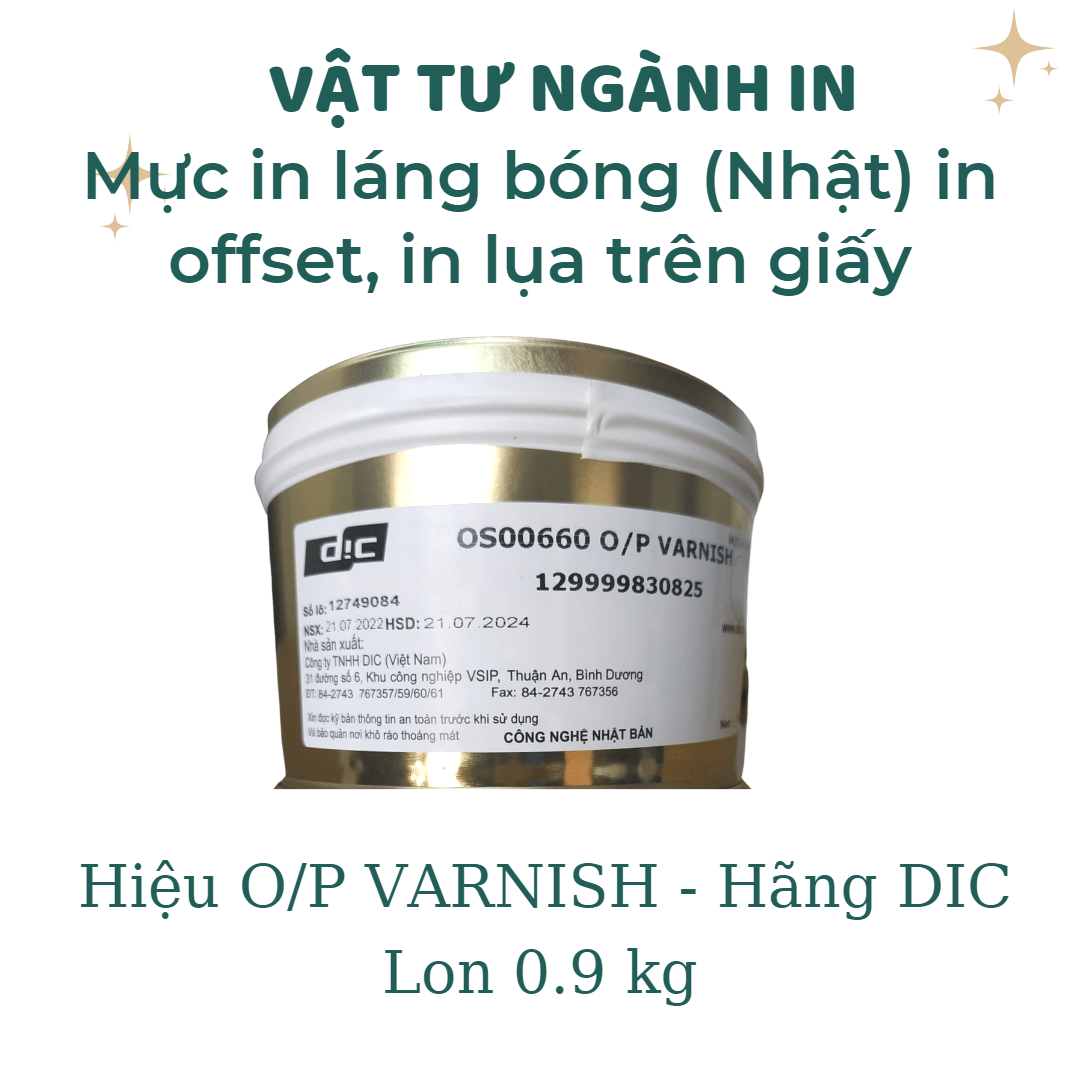Mực in láng bóng in offset, in lụa trên giấy hiệu O/P Varnish của hãng mực DIC