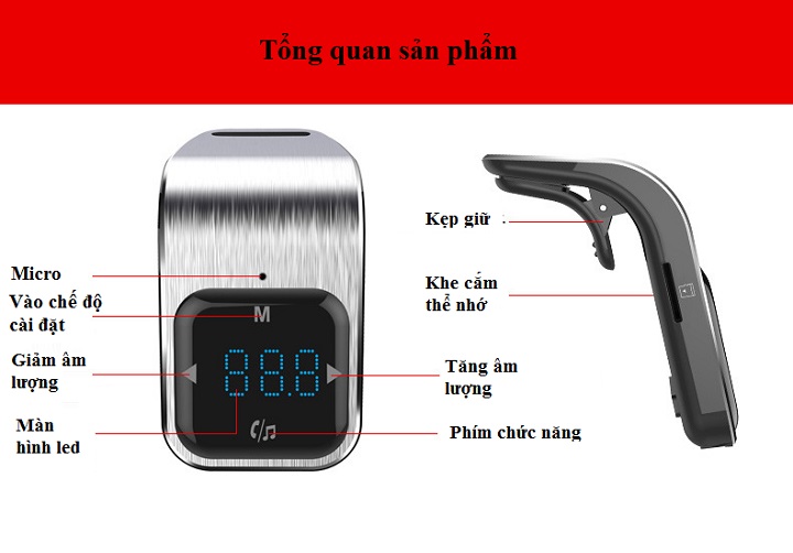 Bộ phát nhạc MP3 qua sóng FM trên ô tô có Bluetooth BC39 - Hàng nhập khẩu