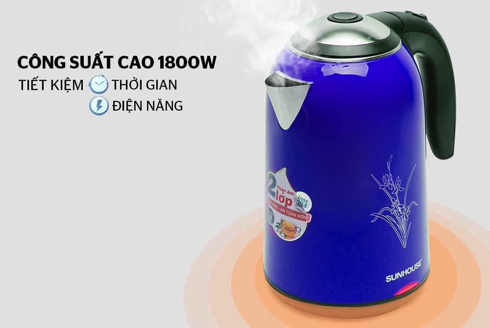 Bình Đun Siêu Tốc Inox 2 Lớp Sunhouse SHD1382 (1.7L) - Xanh- Hàng chính hãng