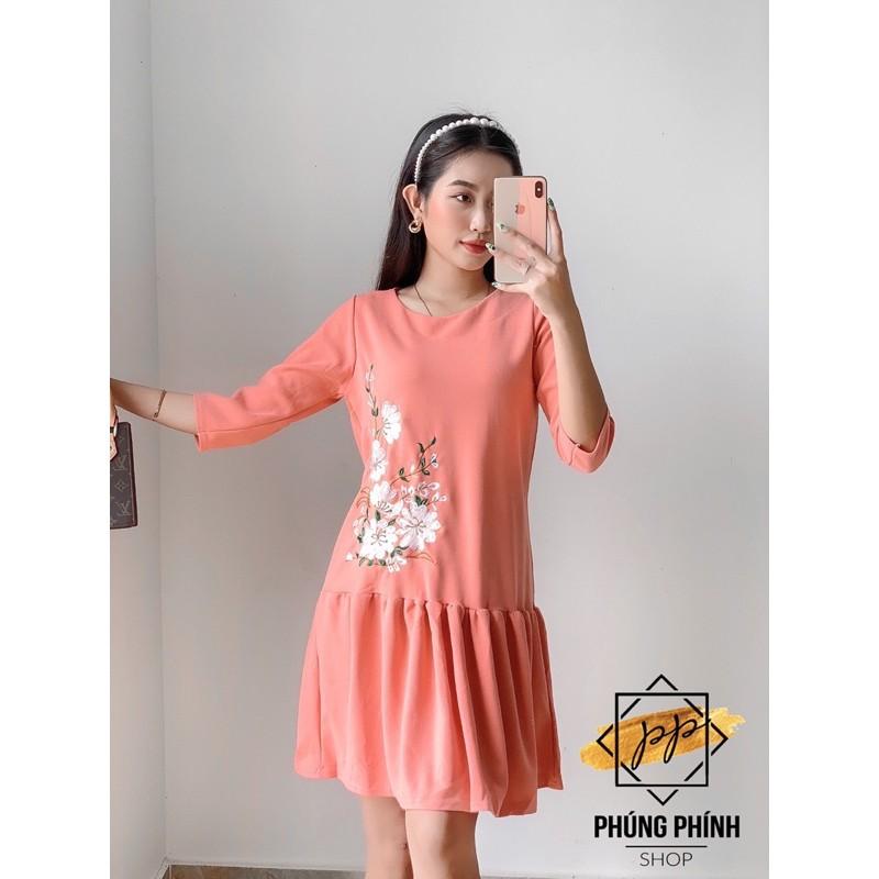 ĐẦM ĐOR SUÔNG THÊU HOA TẾT XOÈ ĐUÔI CÁ CỔ TRÒN DỄ THƯƠNG NỮ TÍNH