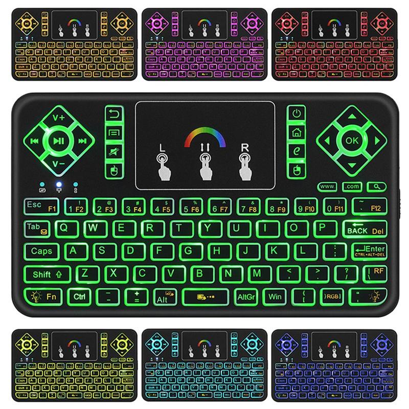 Q9A Bàn Phím Mini Có Bàn Di Chuột Nhiều Màu Sắc Backlit Nhỏ Bàn Phím Không Dây Mini Sạc Cầm Tay Từ Xa Bàn Phím