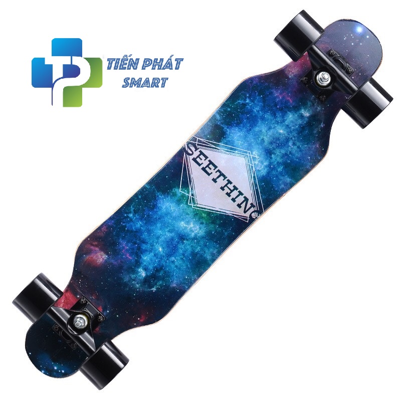 Ván trượt thể thao Longboard gỗ nhám 8 lớp in họa tiết lạ mắt,khách chọn màu ( bảo hành 1 đổi 1 trong 7 ngày )Mẫu Bánh Xanh Phát Sáng