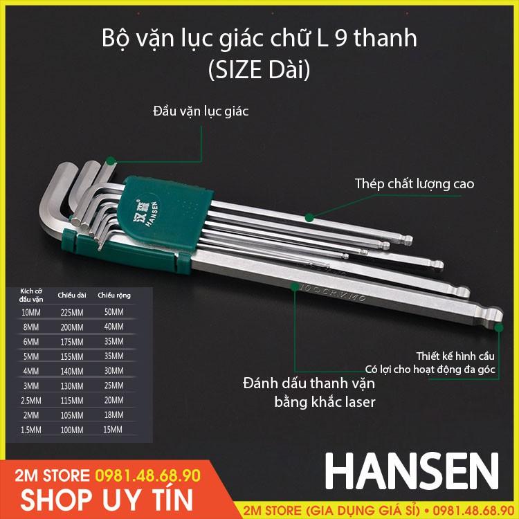 (HÀNG CAO CẤP) Bộ Vặn Lục Giác Chữ L 9 Thanh Bằng Thép HANSEN