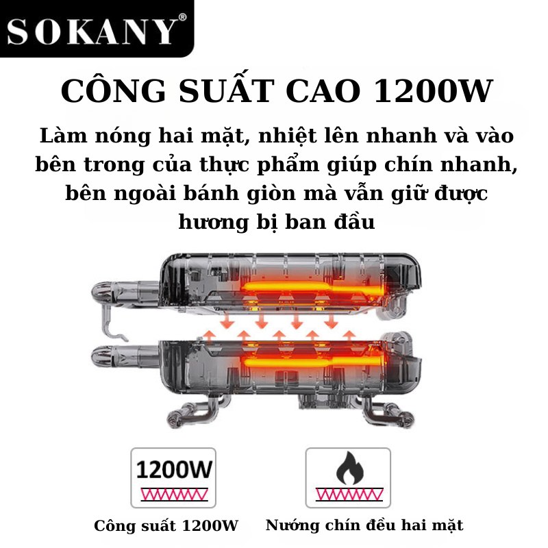 Máy kẹp nướng bánh mì đa năng 3IN1 SOKANY SK-08078 khay chống dính cao cấp dễ dàng vệ sinh, tiện dụng cho mọi gia đình - HÀNG CHÍNH HÃNG