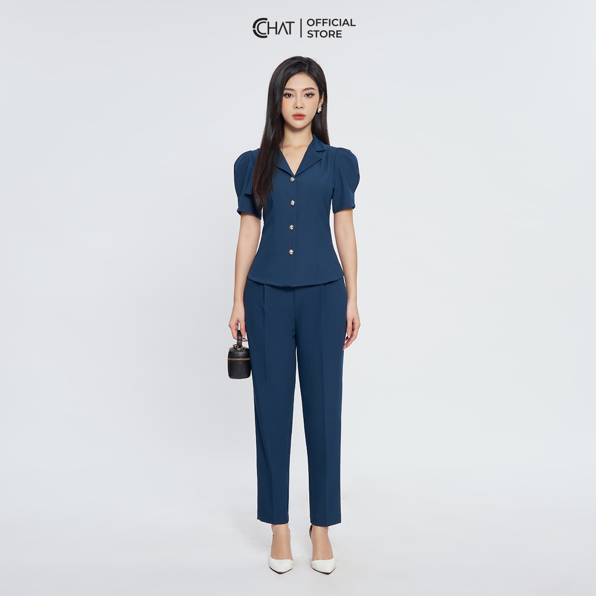 Set Đồ Nữ  Bộ Quần Baggy Áo Cổ Kiểu Chất Tuytsi Cao Cấp 13BNS2003BT