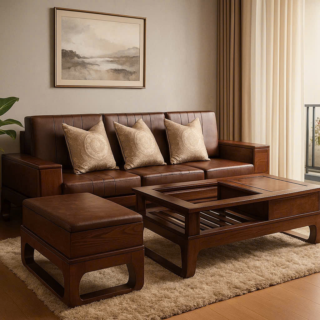 Sofa gỗ sồi nệm Tundo – Sang trọng, êm ái, bền đẹp