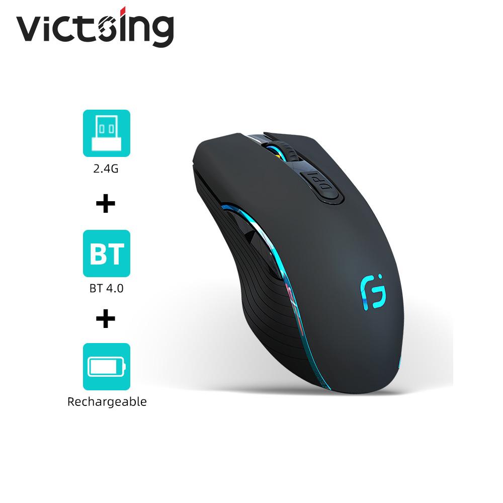 VT Chuột Không Dây Bluetooth 4.0 + 2.4G Sạc 2400DPI Có Thể Điều Chỉnh Cực Im Lặng Ergonomic