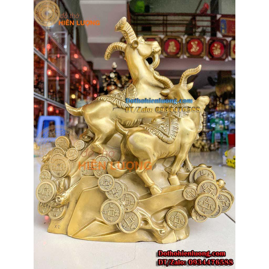 Tượng Tam Dương Khai Thái - Tượng Dê Phong Thủy Bằng Đồng Cao 30cm, Nặng 4,5kg