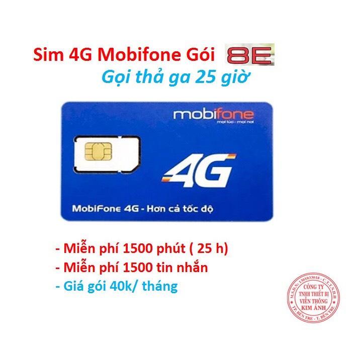 SIM Mobifone Gói 8E MIỄN PHÍ TẤT CẢ CUỘC GỌI DƯỚI 10 PHÚT + Nhắn tin miễn phí, CHỈ 40K/THÁNG, Hàng Chính Hãng