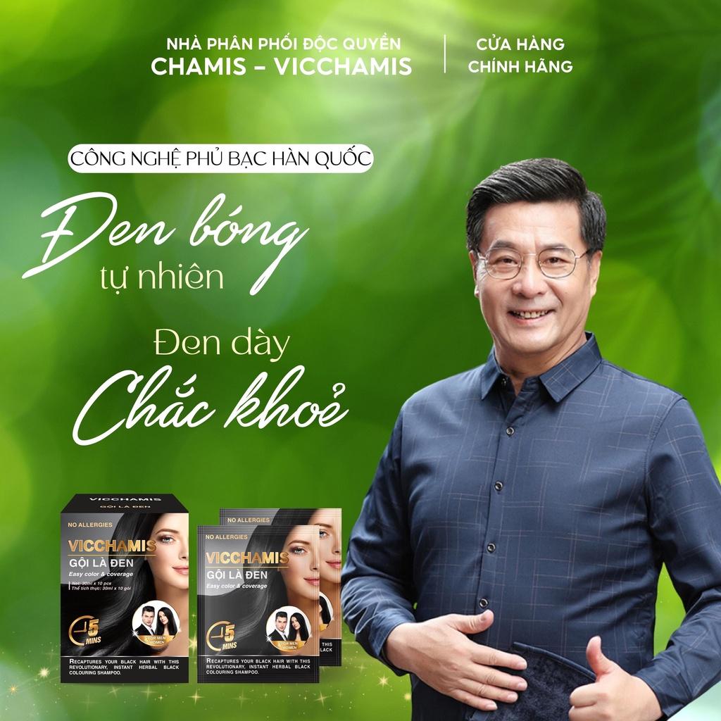 Dầu gội phủ tóc bạc giúp tóc đen tự nhiên, kích mọc tóc nhanh, giảm rụng tóc VICCHAMIS gói lẻ