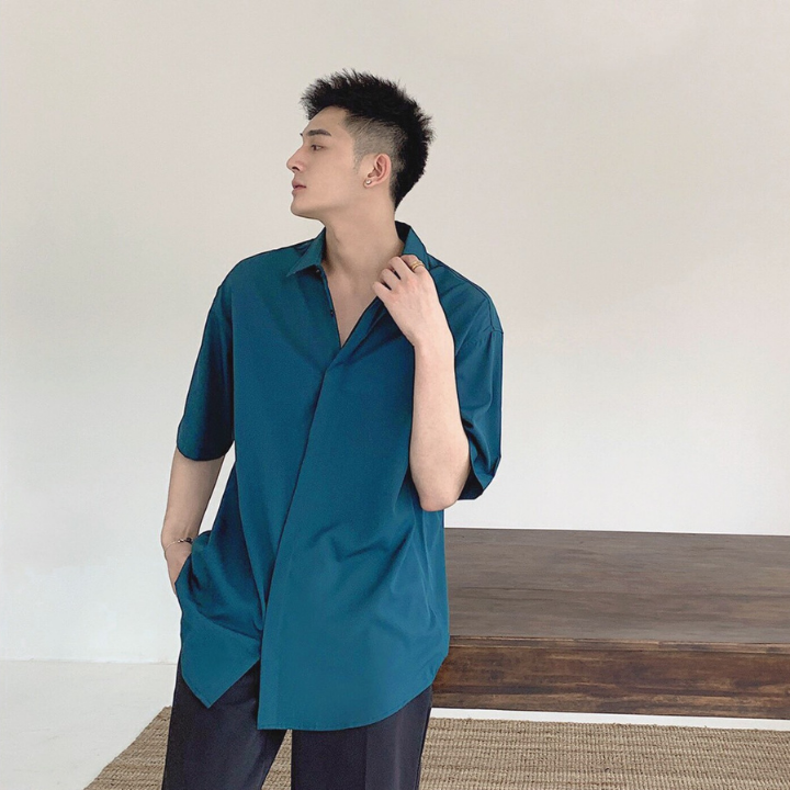 Áo Sơ Mi Rộng Tay Ngắn OVERSIZE Giấu Nút Form Rộng UNISEX Nam Nữ Vải Lụa Mềm Mát Ít Nhăn - SMN01