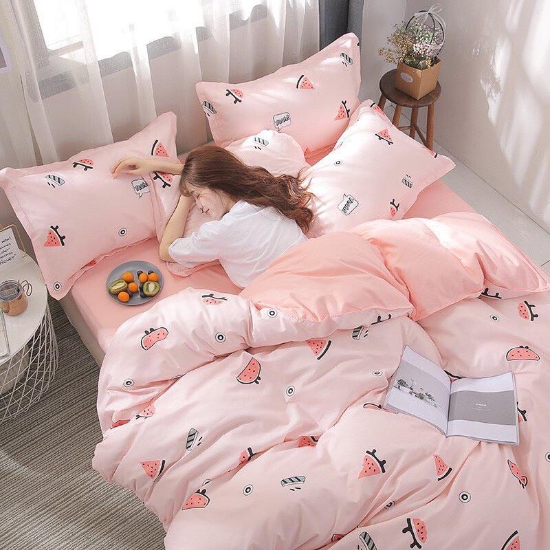 Bộ chăn ga gối cotton 3D hoa tím trending mềm mại thoáng mát bo chun miễn phí