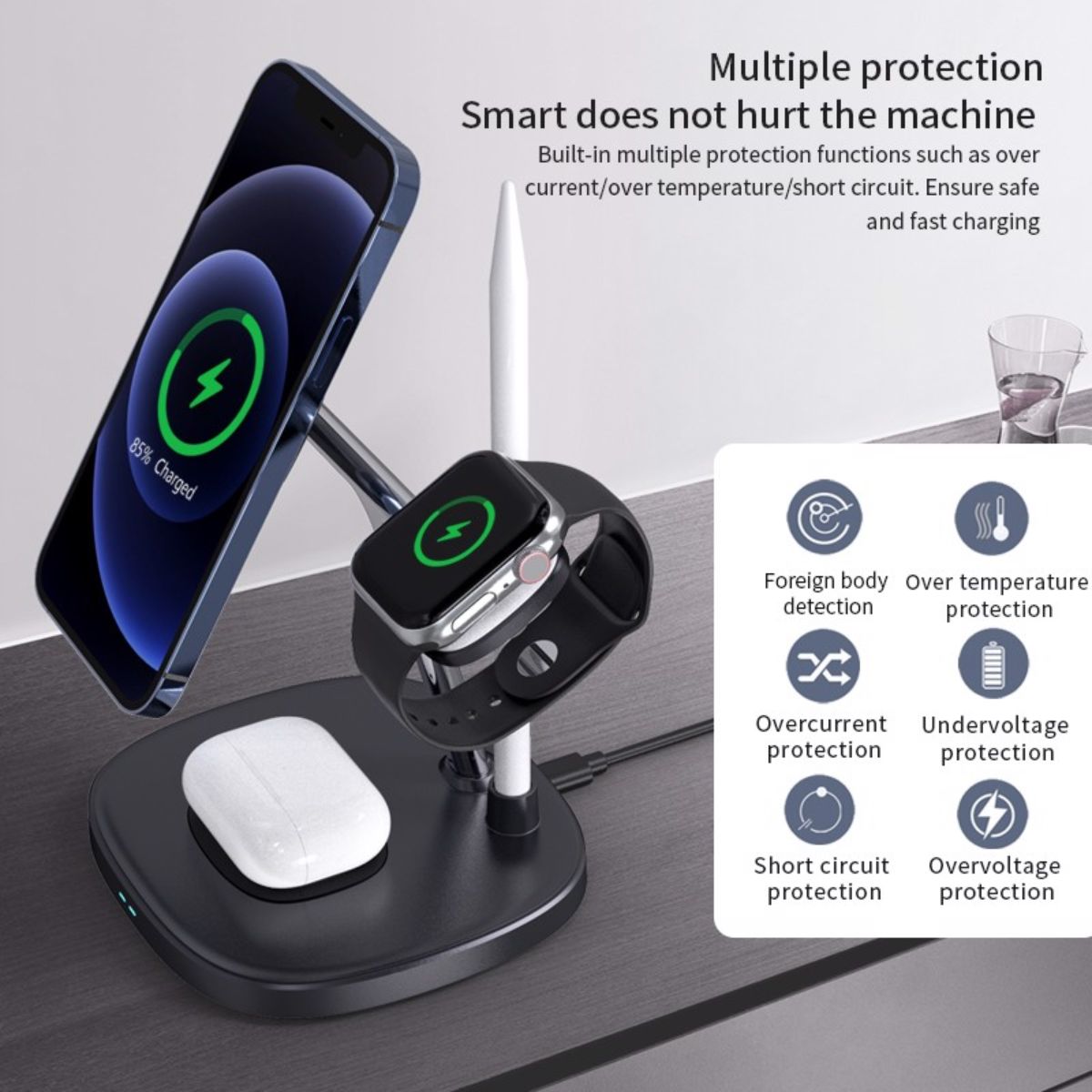 Đế sạc Choetech T583 nhanh không dây Mag-safe 4 in 1- hàng chính hãng