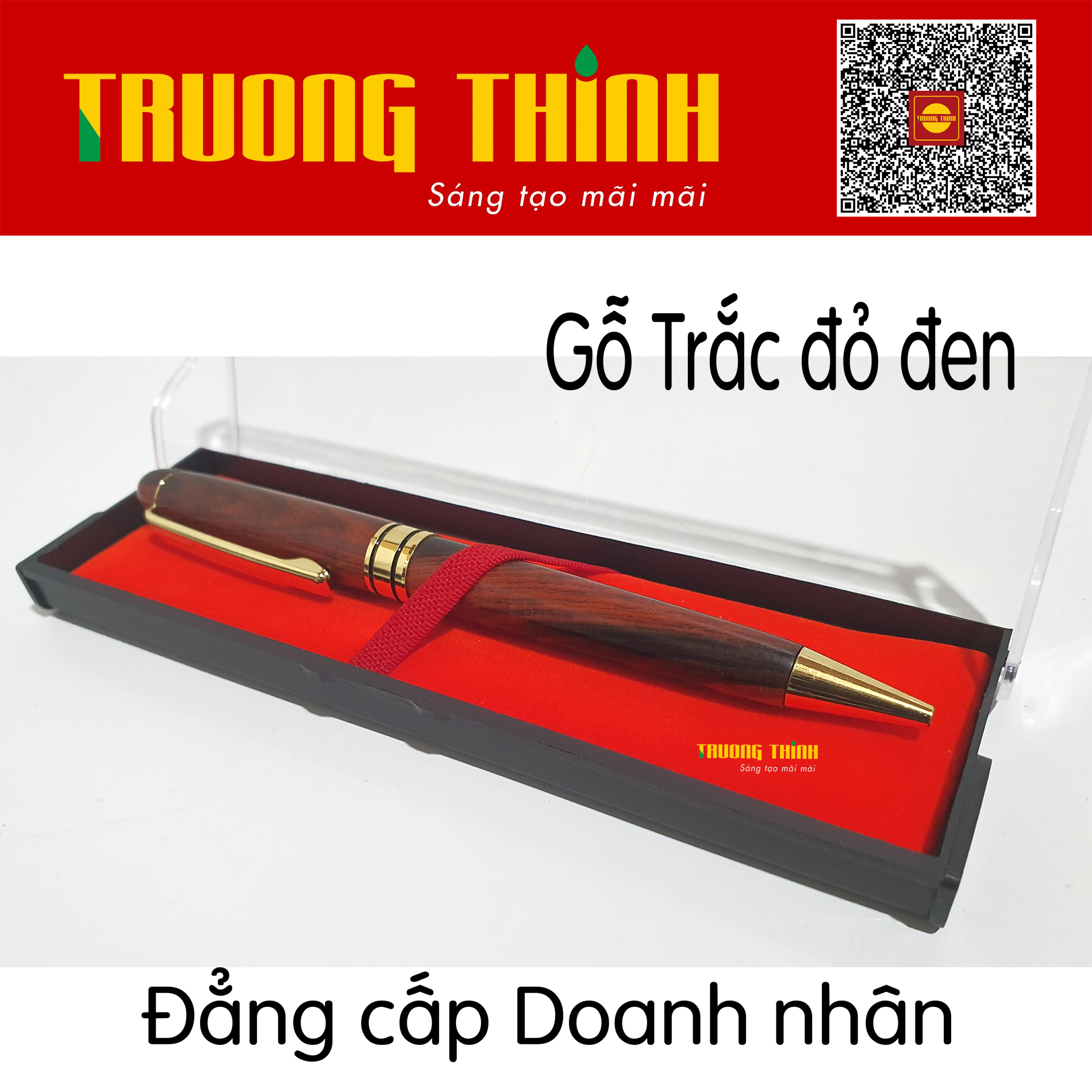 Bút Ký Gỗ Trắc Đỏ Đen Cao Cấp Chính Hãng Trường Thịnh Đẳng Cấp Doanh Nhân - Gắn Đồng Nguyên Khối . Loại Xoắn 15 cm