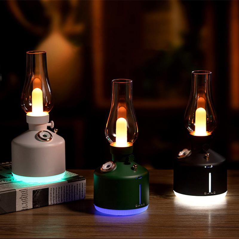 USB Có Thể Sạc Retro Dầu Lửa Đèn Máy Tạo Độ Ẩm Không Khí Có Đèn LED Ánh Sáng Khuếch Tán Hương Thơm Không Dây Phun Sương Tạo Trang Trí Nhà