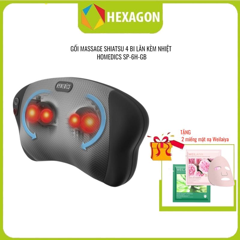 Gối massage Shiatsu 4 bi lăn kèm nhiệt Homedics SP-6H-GB