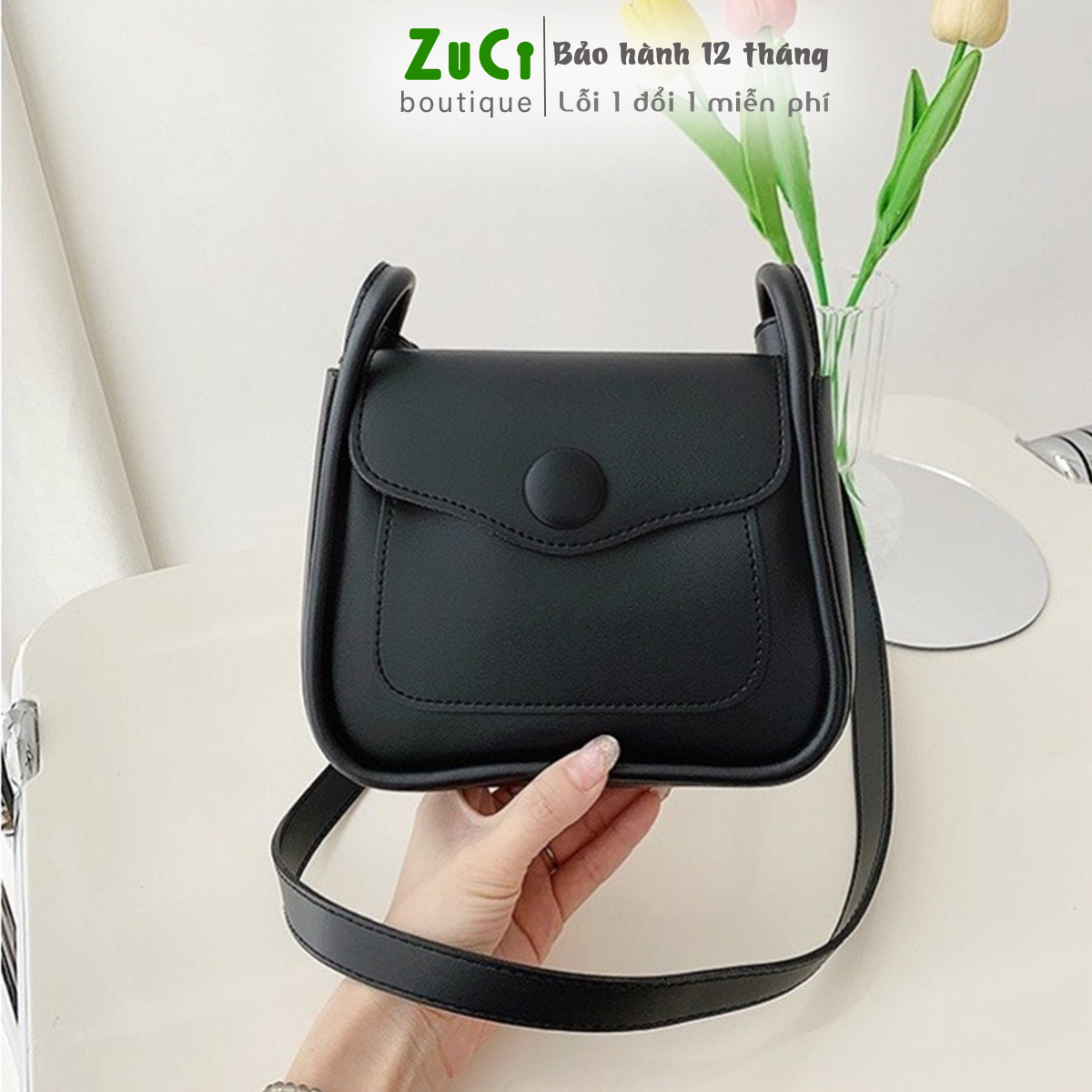 Túi đeo chéo nữ, đeo vai ZUCI A29 size 22cm da viền một cúc đẹp xinh phong cách Hàn Quốc nữ tính, dễ thương