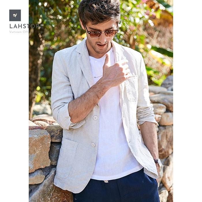 Áo vest Blazer nam linen dáng lửng LAHSTORE, phong cách châu Âu