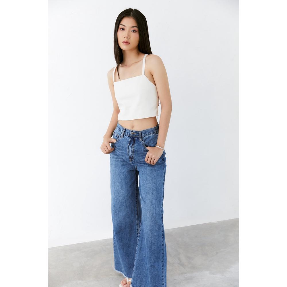 DOTTIE - Quần Jeans ống rộng nữ xanh đậm Q0268