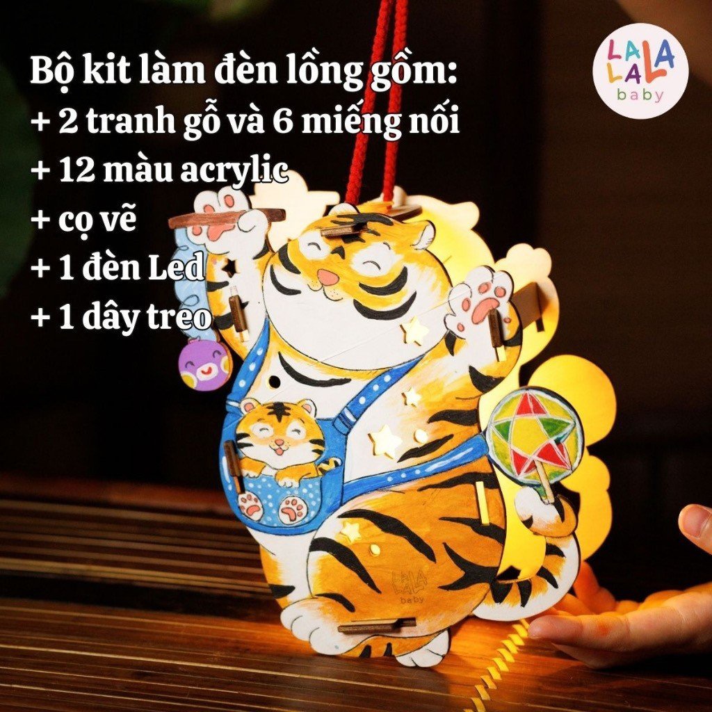 Lồng Đèn Gỗ Tô Màu Trung Thu Lalamoon - Bộ Kit DIY Tự Vẽ và Làm Đèn Trông Trăng - Lalala Baby