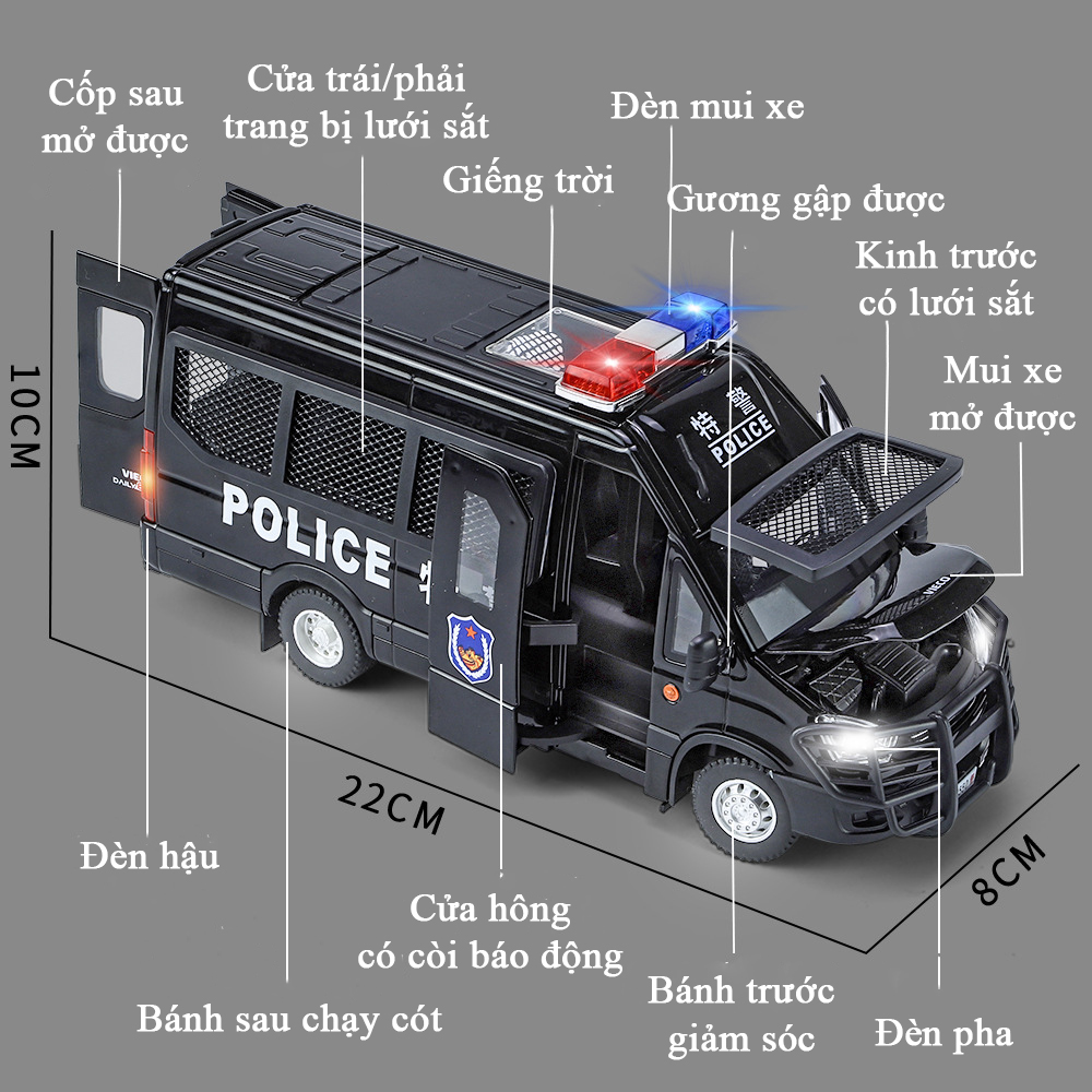 Đồ chơi mô hình xe cảnh sát limousine bằng hợp kim có nhạc và đèn tỷ lệ 1:24 tặng kèm 2 nhân vật