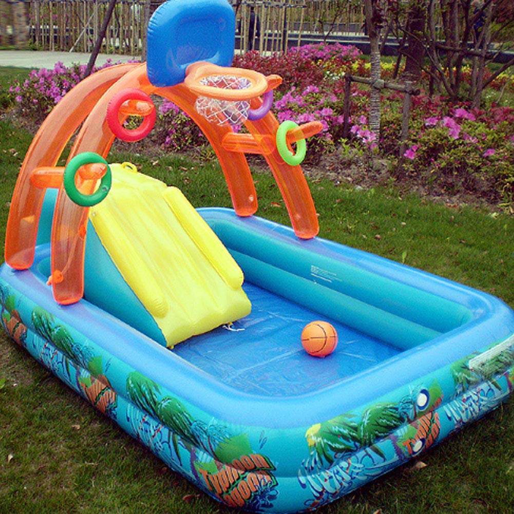 Bể bơi bơm hơi gia đình có cầu trượt, chân đỡ bóng rổ Children's Inflatable Swimming Pool