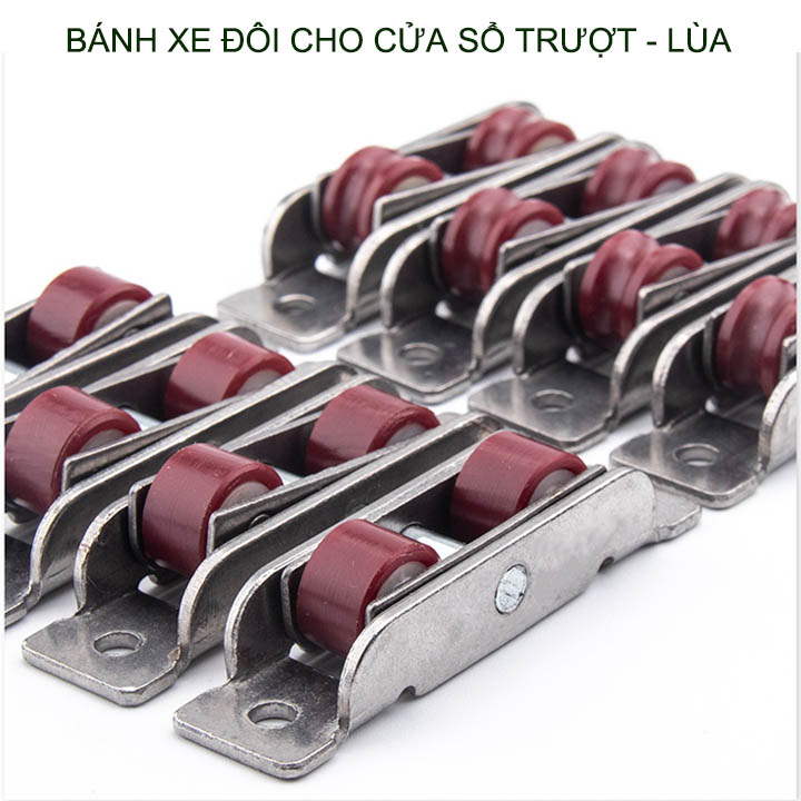 Bộ 2 bánh xe đôi cho cửa trượt-cửa lùa khung thép không gỉ, bánh xe nhựa Nilong rộng 16mm, dùng cho cửa trượt-lùa