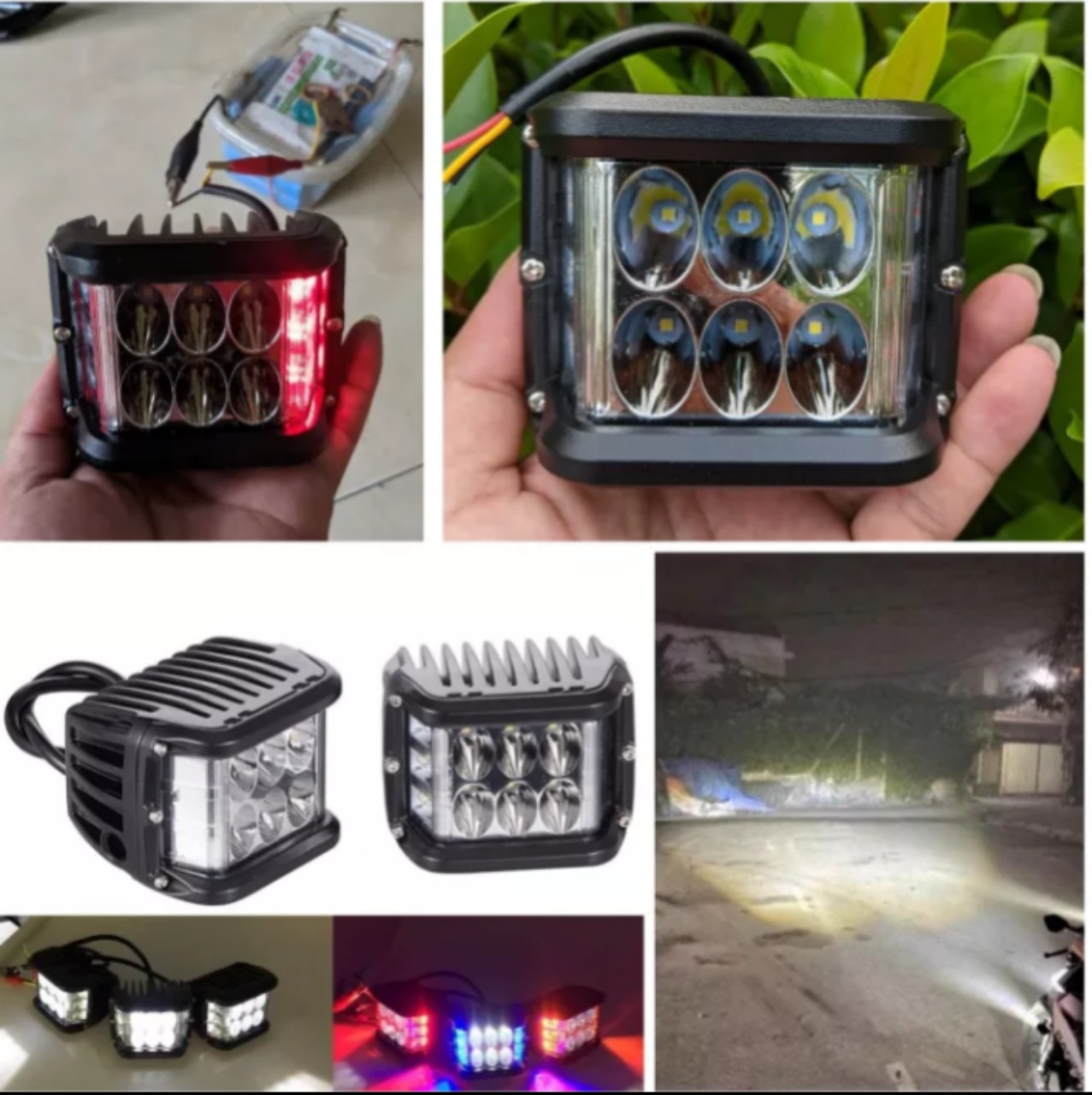 Đèn trợ sáng 6 LED kèm poliice  chớp xanh xe máy và ôtô siêu đẹp đỏ 