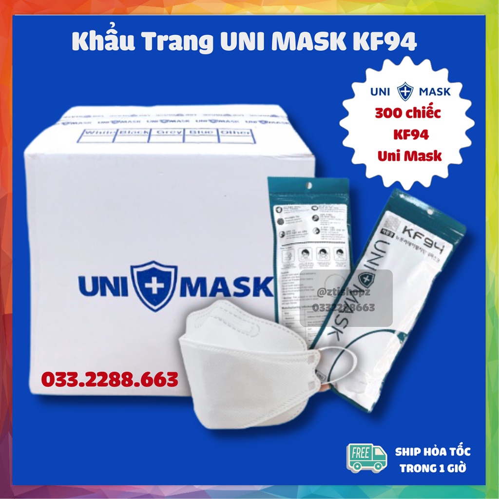 Thùng Khẩu Trang 300 Chiếc KF94 UniMask, SunMask 4D Hàn Quốc, 4 Lớp Kháng Khuẩn Chính Hãng - Có Tem Kiểm Định BYT