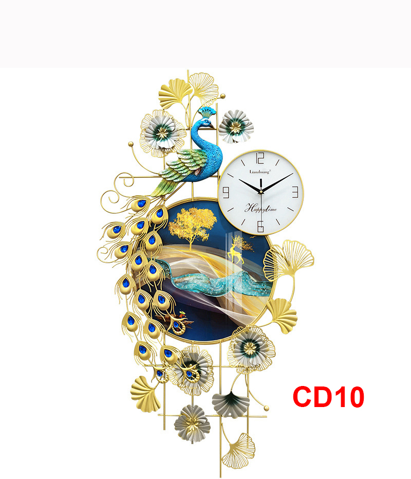 Đồng hồ treo tường trang trí chim công decor CD10 kích thước 100 x 50 cm