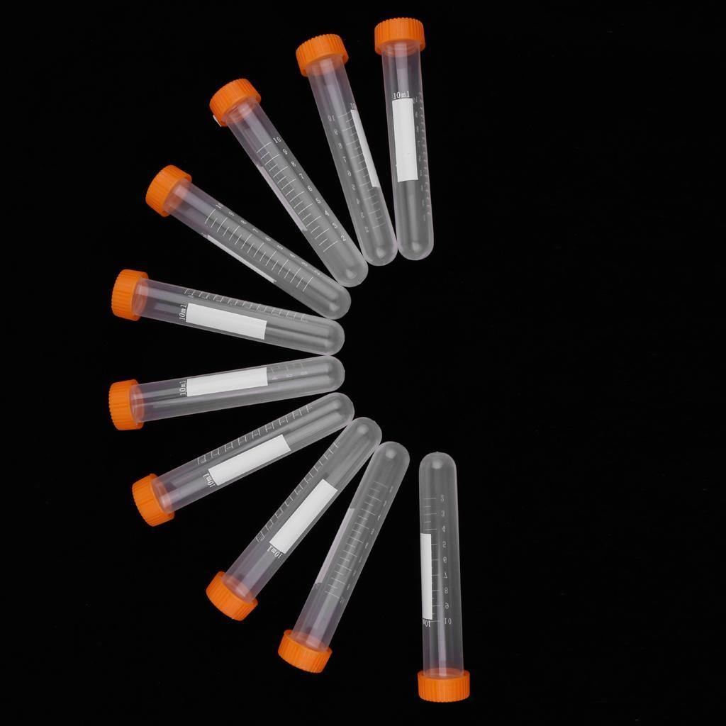 20Pcs Plastic Graduated Cylinder Centrifuge Tube Laboratory Test w/ Lid 10ml
