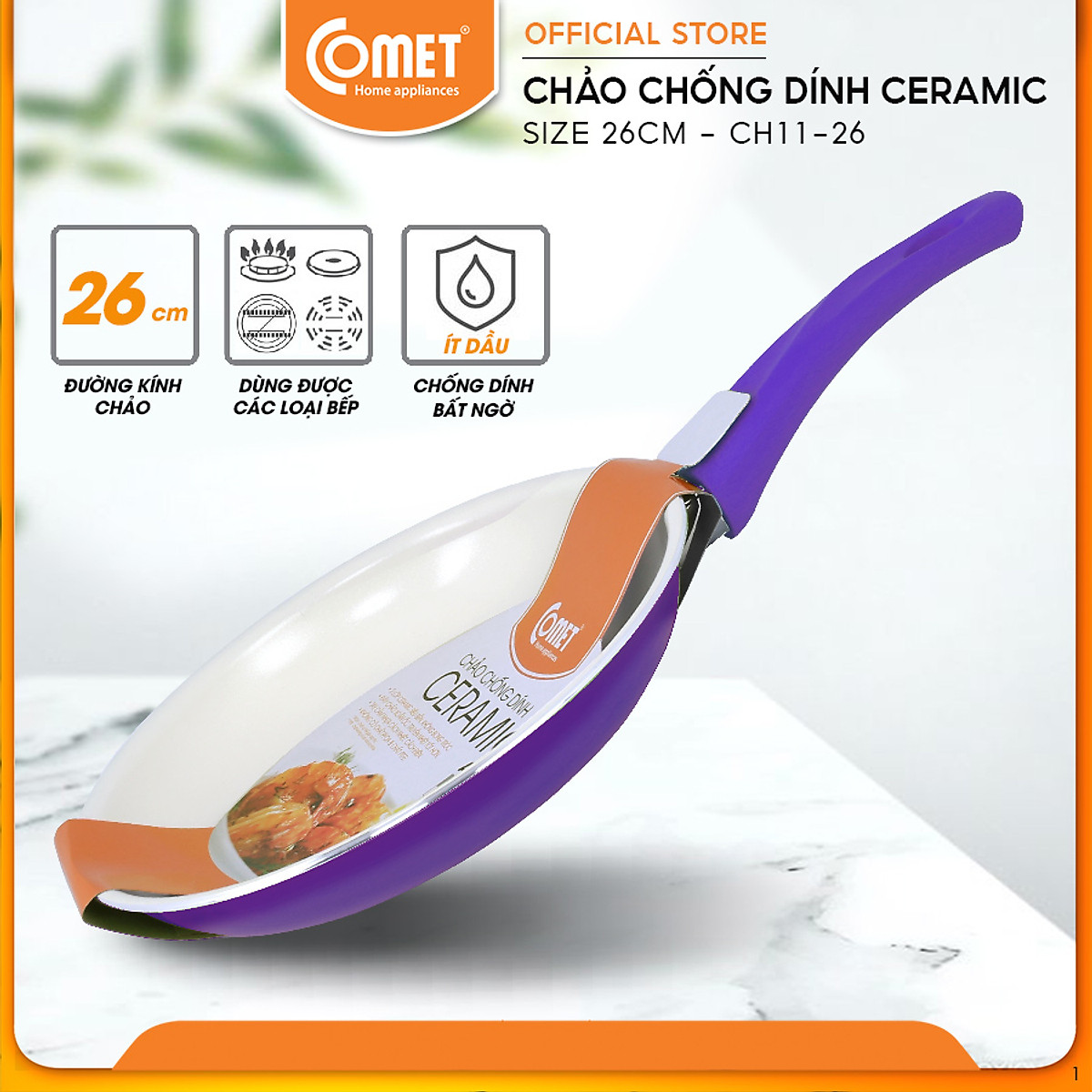 Chảo Ceramic Chống Dính 26cm Comet CH11-26 - Hàng chính hãng