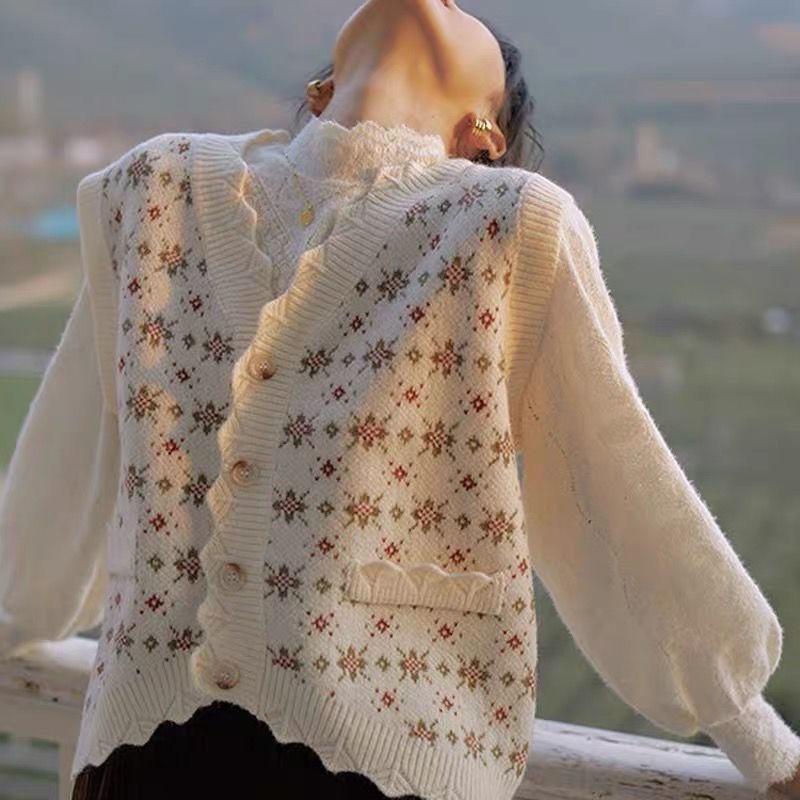 Hàng Sẵn_ Áo gile len dệt kim mềm mịn phong cách retro Hadu shop