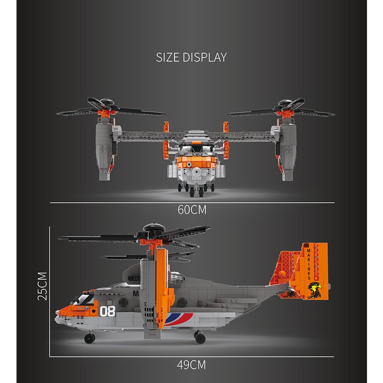 Đồ chơi chơi Lắp ráp Máy bay Vận chuyển V-22 Osprey, Juhang 88007 Xếp hình thông minh