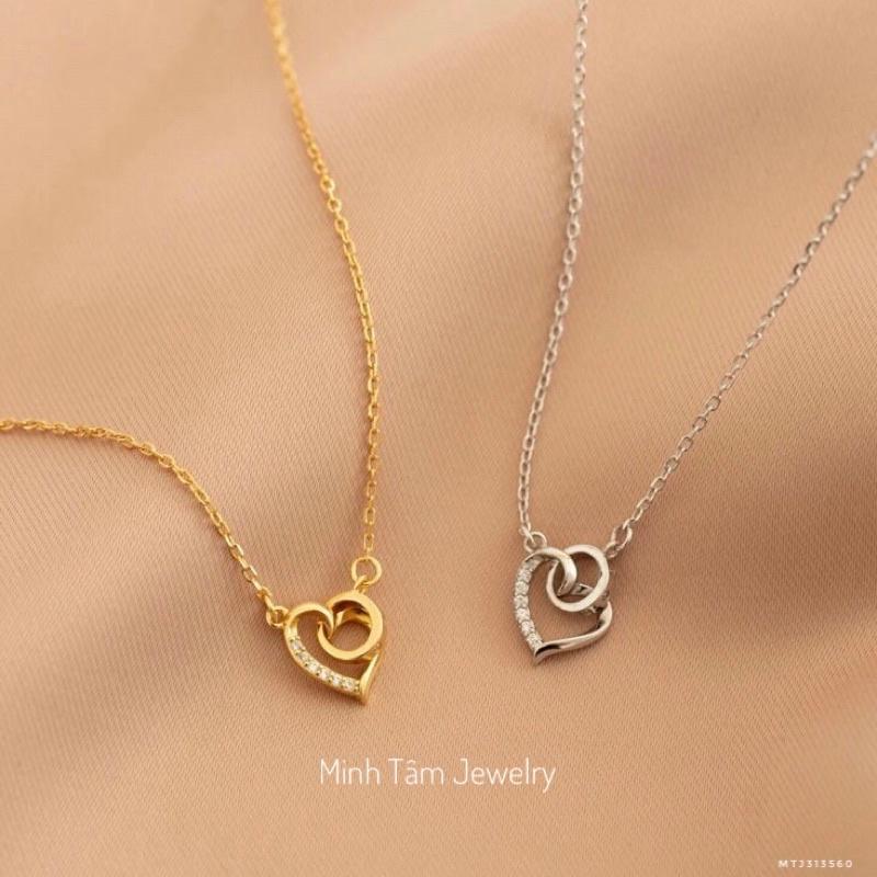 Dây chuyền bạc nữ Minh Tâm Jewelry,Vòng cổ bạc trái tim nạm đá xi kim