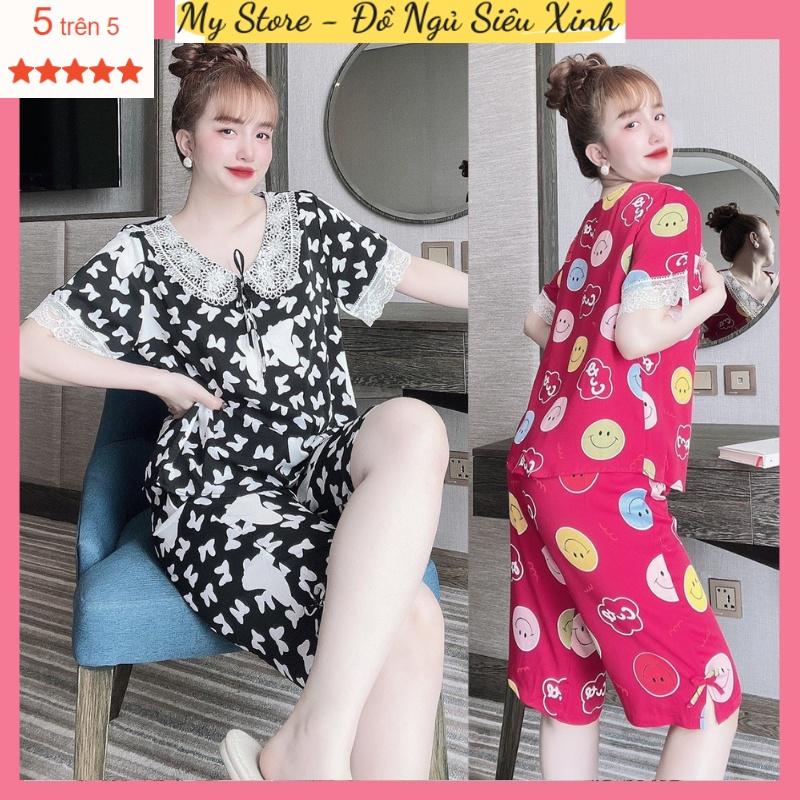 Đồ bộ trung niên quần lửng cho mẹ Bigsize 55-68 kg, bộ mặc nhà nữ hoạ tiết xinh xắn lụa mango thiết kế
