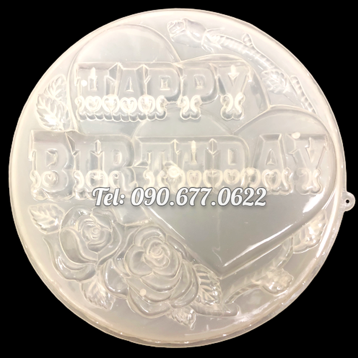 Khuôn rau câu sinh nhật, thôi nôi 2 hình tim Happy Birthday – Khuôn hình tròn loại 25 cm - Mã số 1019